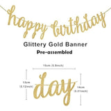 8pcs Gold Birthday Banner Kit with Glitter Garland & Swirls, Pre-Strung Decor