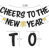Cheers to 2026 New Year Banner Black Gold Glitter for Party Decorations
