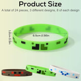 24Pcs Pixel Silicone Bracelets, 3 Styles Pixel Themed Birthday Party Favors Mining Wristbands For Kids Teens Game Party Decorations Goodie Bag Supplies