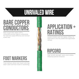 Cat6 Riser (Cmr), 1000Ft, Green - Solid Bare Copper Bulk Ethernet Cable - Utp