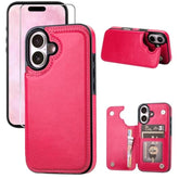 Wallet Case Compatible With Iphone 16 6.1", Slim Protective Case With Card Holder,Premium Pu Leather Kickstand Card Slots Case With Double Magnetic Clasp-Rosered