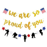 Patriotic Soldier We Are So Proud Of You Banner - Military Theme For Veterans Day, 4Th Of July, Memorial Day & Homecoming Party Decoration