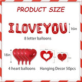 I Love You Balloons and Red Heart Balloons with Heart Hanging Decor for Valentine Decorations, Proposal, Wedding Party Supplies