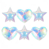 6 Pcs Iridescent Heart & Star Balloons – Rainbow Foil for Under the Sea Parties