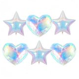 6 Pcs Iridescent Heart & Star Balloons – Rainbow Foil for Under the Sea Parties