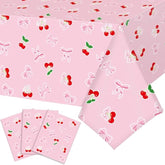 3 Pcs Cherry Bow Table Cloth Red Cherries Table Cover Pink Bow Tablecloth Disposable Plastic She'S The Cherry On Top Tablecover For Bachelorette Baby Shower Bridal Birthday Party Decor Supplies