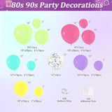 80S 90S Party Decorations, 167Pcs Neon Balloons Arch Kit With Confetti Music Note Star Disco Ball Balloons For 90S 80S Hip Hop Rock Theme Birthday Photo Props Prom Party
