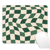 Green Checkered Mouse Pad Cute, Retro Boho Mousepad For Home Office, Anti-Slip Rubber Minimal Abstract Wavy Mice Pad For Computer & Laptop, 9.5X7.9 Inch, Sage Green Pattern Aesthetic