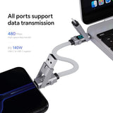 4-in-1 Keychain Charging Cable, 140W Fast Charging USB C Cable with LED Display, USB A/C to USB C & Lightning, Portable Short Charger Cord for iPhone