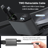Retractable Car Charger, 4-In-1 Fast Car Phone Charger With 2.6Ft Two Retractable Cables Usb C+Usb A, Dual Charging Port With Voltmeter For Iphone 16/15/14/13, Samsung, Pixel