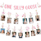 One Silly Cute Goose Birthday Decor 1st Birthday Photo Banner Garland Pink Farm Supplies