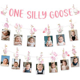 One Silly Cute Goose Birthday Decor 1st Birthday Photo Banner Garland Pink Farm Supplies