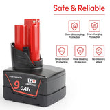12V 9.0Ah Li-Ion Replacement 12V Battery Compatible With Milwaukee 48-11-0490 48-11-2402 48-11-2411 48-11-2430 48-11-2450 48-59-2440 12V Cordless Tools