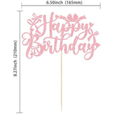 1Pcs Bow Happy Birthday Cake Topper Glitter Coquette Cake Pick Decorations For Girls Women Birthday Theme Baby Shower Party Supplies Pink