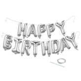 Silver Happy Birthday Banner – 16" Foil Letter Balloons for Party Backdrops