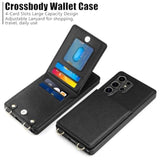 For Samsung Galaxy S25 Ultra Case With Card Holder Crossbody Lanyard Strap Leather Wallet Case With Magnetic Clasp Kickstand Heavy Duty Protective Flip Cover For Galaxy S25 Ultra For Women