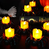 12 Pack Halloween Spider Tea Lights Candles, Battery Operated LED Flameless Spider Candles Holder Lights, Spooky Halloween Decorations for Party Table Home Decor