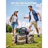 Portable Bluetooth Speaker, 30W Peak, 12H Playtime, Ipx5 Waterproof With Light, Tws Pairing, Wireless Speaker For Home/Party/Outdoor/Beach, Birthday Gift (Black)