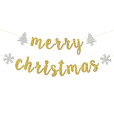 Merry Christmas Banner - Christmas Party Decoration - Happy Holiday/New Year Eve/Xmas Party Home Decor - Happy New Year Party Decorations, Gold Glitter