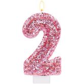Pink Number 2 Candle Birthday Girl, Glitter Number 2 Candle Cake Topper With Sequins, Princess 2Nd Birthday Party Decorations For Wedding, Party Supplies