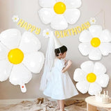 Daisy Balloons- 14Pcs Daisy Flower Foil Balloons For One Or Two Groovy Party Decorations Girls Daisy Themed Birthday Party Baby Shower Wedding Balloon Decorations White