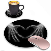 Round Mouse Pad And Coasters Set, Xray Bones Of Hands Making The Sign Love Heart Design Mouse Pad, Non-Slip Rubber Base Mouse Pads For Laptop And Computer, Cute Design Desk Accessories