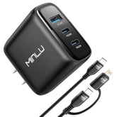 65W Usb C Charger Block, Gan 3-Port Compact Fast Pps Type C Wall Charger With 6Ft 100W 2 In 1 Usb-C/L Cable,Fast Charging For Macbook Pro/Air,Ipad,Iphone 16/15 And More Series,Galaxy S24 Uitra