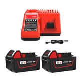 2 Pack 5.0Ah Replacement For Milwaukee M18 Lithium Ion Battery 48-11-1850 And Charger Combo, Compatible With Milwaukee M18 Cordless Power Tools 18V Lithium Battery, And Milwaukee 18V Battery Charger