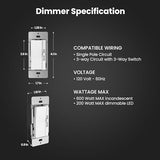 Paddle Dimmer Switch For Dimmable Led Light Bulbs, Single Pole Or 3-Way Toggle Light Switch, Overheat Protection, Wall Plates & Installation Hardware Included, 2 Pack