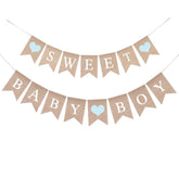 Sweet Baby Boy Banner - Rustic Boy Baby Shower Gender Reveal Burlap Banners Decorations With Light Blue Love For Gender Reveal Party Photo Decoration, Pre-Strung Baby Shower Banners