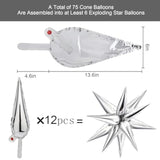 72 Pcs Explosion Star Foil Balloons 12 Point Silver Starburst Cone Mylar Balloons For Party Supplies Christmas Birthday Wedding Baby Shower Photo Booth (Silver)