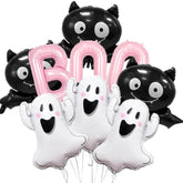 Pink Halloween Balloons: Ghost, Bat & "BOO" Foil Balloon Set
