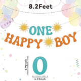 One Happy Boy Banner - Boy'S 1St Birthday Decor, First Trip Around The Sun Decor, Sunshine First Birthday Party Decorations For Boy