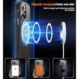 Magnetic For Iphone 15 Pro Case, Military Drop Protection, Compatible With Magsafe, Slim Translucent Matte Shockproof Protective Phone Case With 360° Spin Stand 6.1", Black