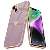 For Iphone 14 Plus Case For Women Girl Cute Love Heart Luxury Plating Soft Bling Back Cover Raised Full Camera Protection Bumper Silicone Shockproof Phone Case For Iphone 14 Plus, Lavender