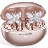 Clip-On Open Ear Earbuds with Detachable Butterfly Earrings, Bluetooth 6.0 Wireless Headphones for Women, 40H Playtime, Comfortable Fit for Small