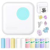 Mini Pocket Bluetooth Printer-Portable Thermal Printer With 10 Roll Papers For Journal/Diy Scrapbook/Travel/Notes/Lists/Label/Memo For Children Women Gifts Kids Christmas