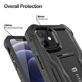 For Iphone 12 Mini Case Built-In Screen Protector, Dual Layer Shockproof Heavy Duty Case With Kickstand Compatible With Iphone 12 Mini 5.4 Inch Phone (Black)