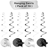 32pcs Black Silver Star Hanging Swirls 2026 Party Decorations
