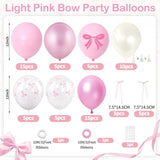 Pink Bow Balloons, 60Pcs Double Stuffed Pearl White Light Pink Balloon, 12 Inch Pastel Pink White Bow Printed Balloons With Ribbon For Girls Birthday Baby Shower Wedding Coquette Party Decorations