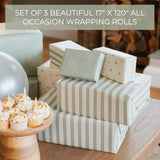 3 Rolls Gift Wrapping Paper, 17"x120", Elegant Wrap for Birthday & More