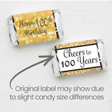Black And Gold 100Th Birthday Candy Mini Bar Wrappers, 100Th Birthday Party Favors For Guests - 42 Stickers