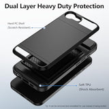 For Iphone 16E Case With Card Holder Dual Layer Heavy Duty Drop Protection Hidden Sliding Card Slot Slim Wallet Phone Case For Iphone 16E For Women Men, 6.1 Inch Black