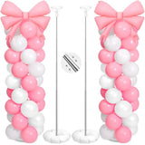 2 Sets Pink White Bow Balloon Column Stand Kit Includes 2 Bows & 100 Latex Balloons Adjustable Stands For Princess Birthday Wedding Coquette Baby Shower Party Decoration