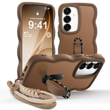 for Galaxy S24/S25 Case with Stand and Strap, Curly Wavy Phone Case for Women Girls, Translucent Matte Shockproof Protective Cover for Galaxy