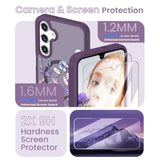 For Samsung Galaxy A16 5G Floral Phone Case With 2X Screen Protector, Military Grade Magnetic Translucent Matte Girls Women Flower Pattern Protective Cover For A16 5G (Deep Purple)