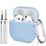Soft Skin Silicone Case Cover for AirPods 4th Generation with Keychain and Cleaner Kit, Sky Blue, Compatible with AirPods 4th Gen Case, Protective Case for Men and Women