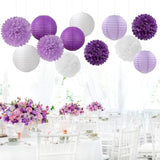 Purple-White Lavender Party Decorations Paper Flowers Lanterns - 15Pcs Birthday Graduation Tissue Pom Poms Streamers, Baby Bridal Shower Wedding Retirement Bachelorette Hanging Supplies Decor