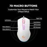 Rampage Spear V2 White Wired Gaming Mouse With Rgb Lighting – 12800 Dpi, 7 Programmable Buttons, Lightweight Ergonomic Gaming Mouse For Pc/Mac/Laptop Gamers