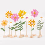 11 Pcs Daisy Party Decorations With Wooden Base, Felt Flower Daisy Centerpieces For Tables, Spring Wildflowers Theme For Wedding Baby Shower, Indoor Table Decor